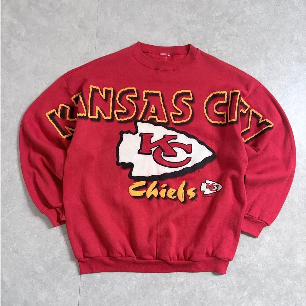 90s Vintage Kansas City Chiefs Spell Out Red Crewneck -XL